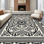 Black Ivory Floral Mandala Border Rug