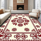 Crimson Botanical Border With Blooms Rug
