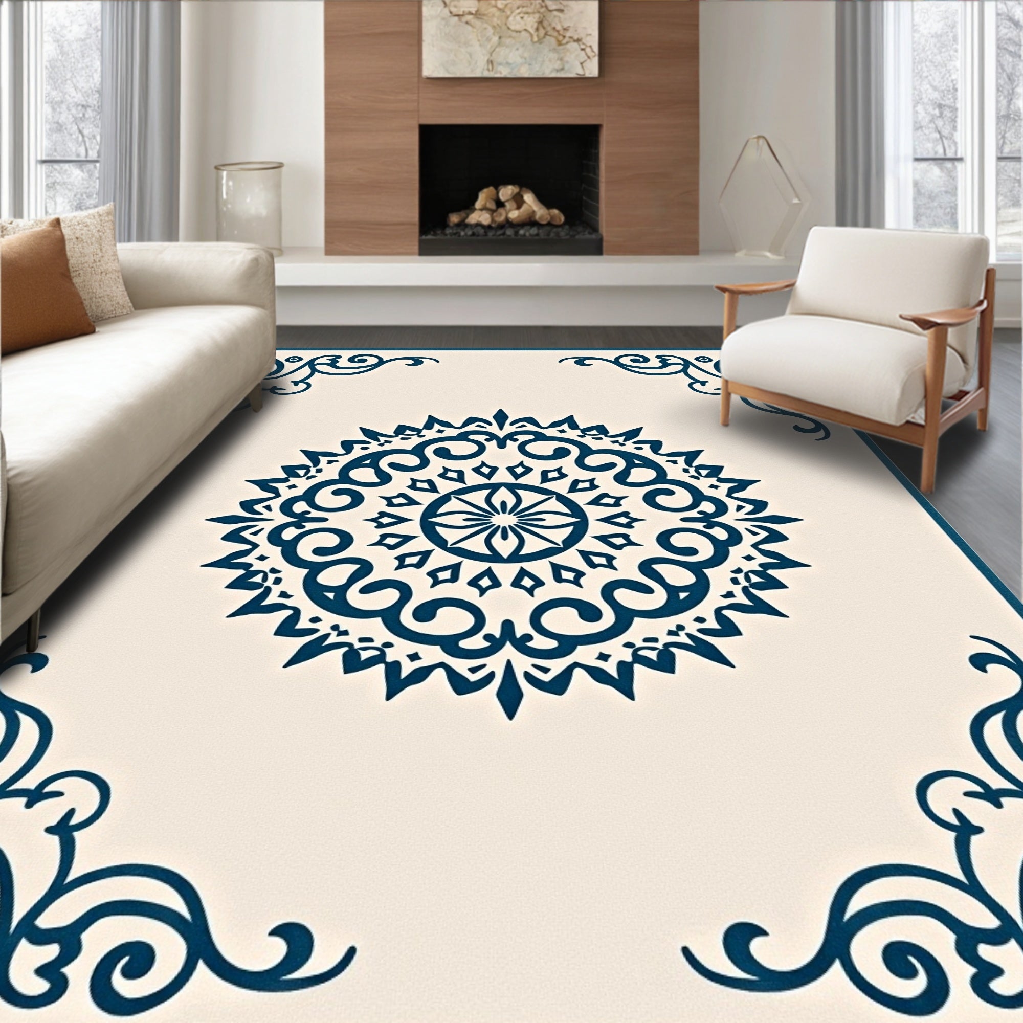 Dark Teal Vintage Medallion Corner Rug