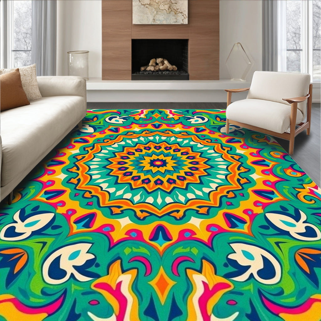 Vibrant Geometric Sunburst Medallion Rug