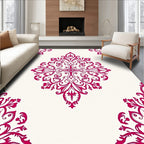 Crimson Floral Medallion on White Ground Rug