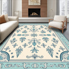 Ornate Teal Cream Floral Medallion Rug