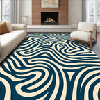 Deep Blue Abstract Swirl Cream Rug