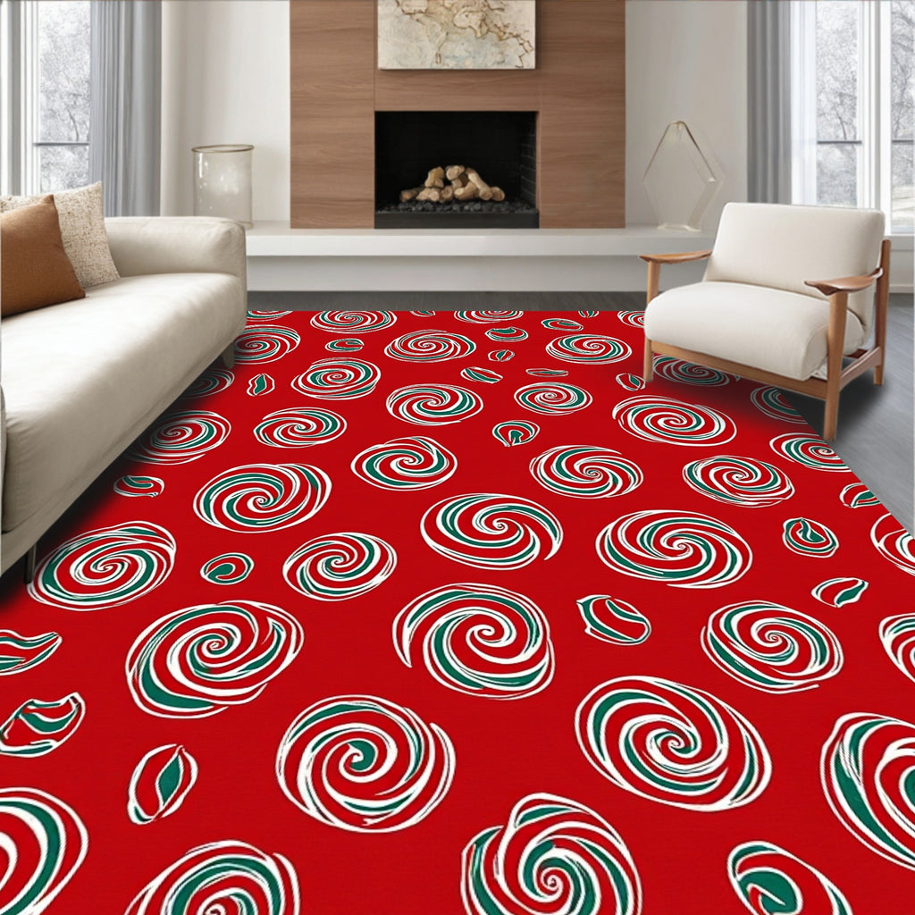 Red Swirled Peppermint Candy Rug