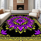 Vibrant Purple Yellow Floral Mandala Rug