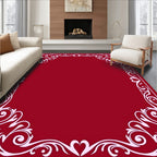 Crimson Vine Heart Scroll Border Rug