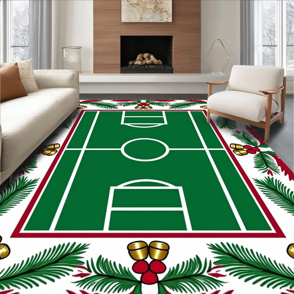 Festive Green Soccer Court Jingle Bells Rug