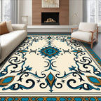 Turquoise Blue Floral Scroll Tiled Rug