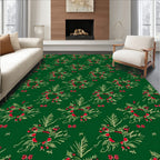 Crimson Bow Wreath Evergreen Repeating Rug