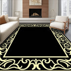 Ornate Cream Black Floral Border Rug