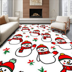 Festive Snowman Red Floral Yuletide Companions Rug
