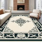 Classic Black Cream Medallion Border Rug