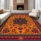 Bold Scarlet Blue Blooming Medallion Rug