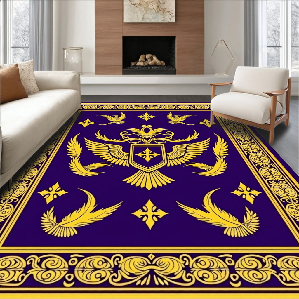 Majestic Gold Winged Crest Royal Blue Rug