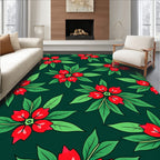 Emerald Green Red Floral Overlay Rug