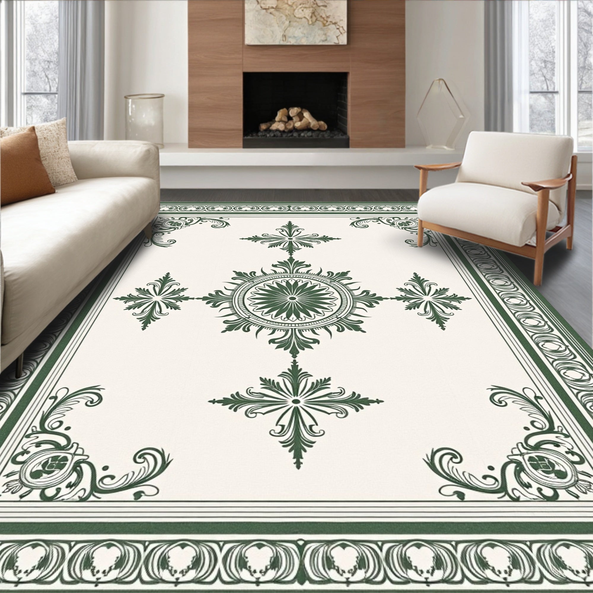 Emerald Green Classic Medallion Border Rug