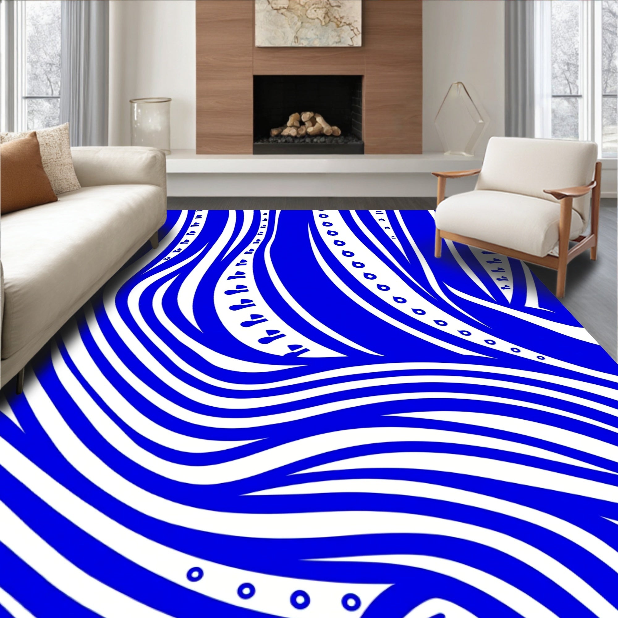 Bold Electric Blue Organic Waves Rug