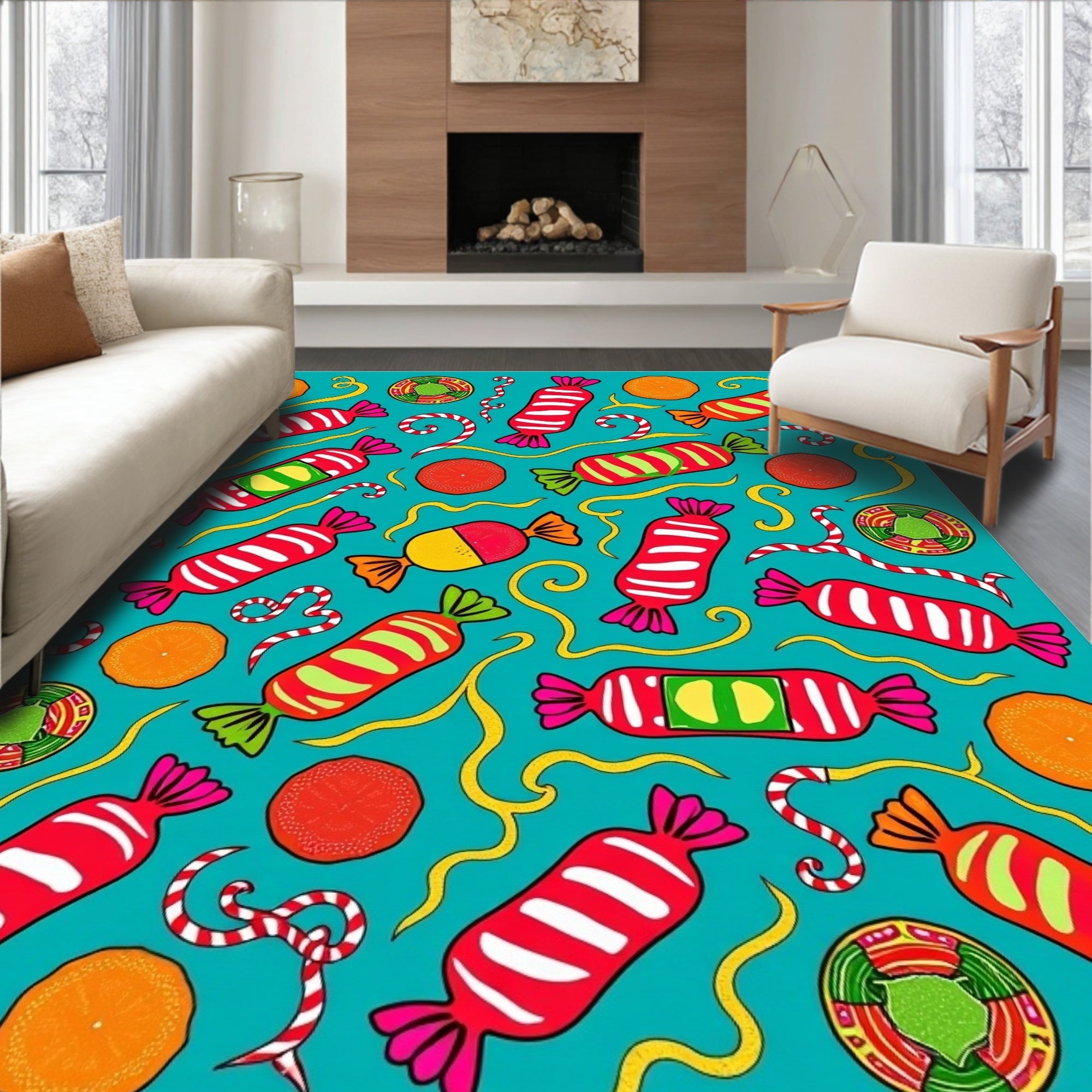 Colorful Candy Swirls and Oranges Rug