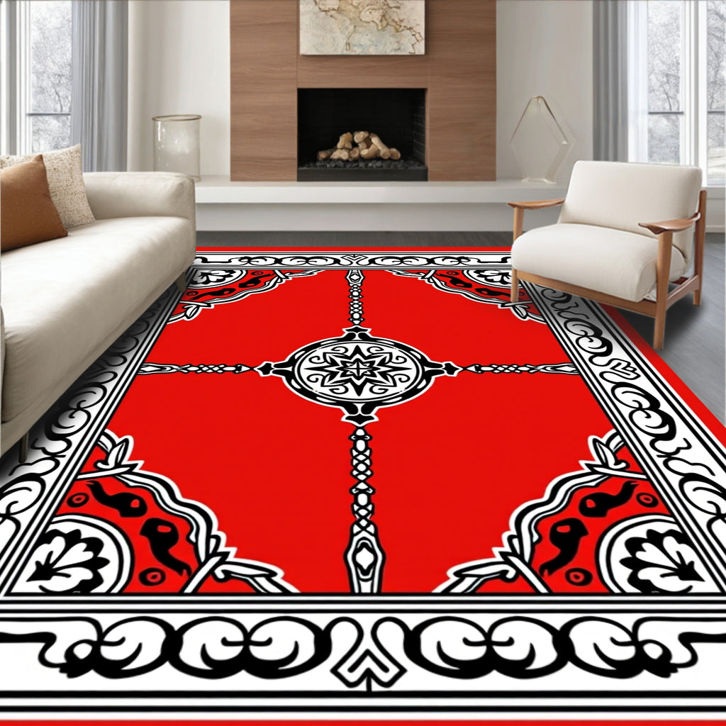 Bold Red and Black Ornate Medallion Rug