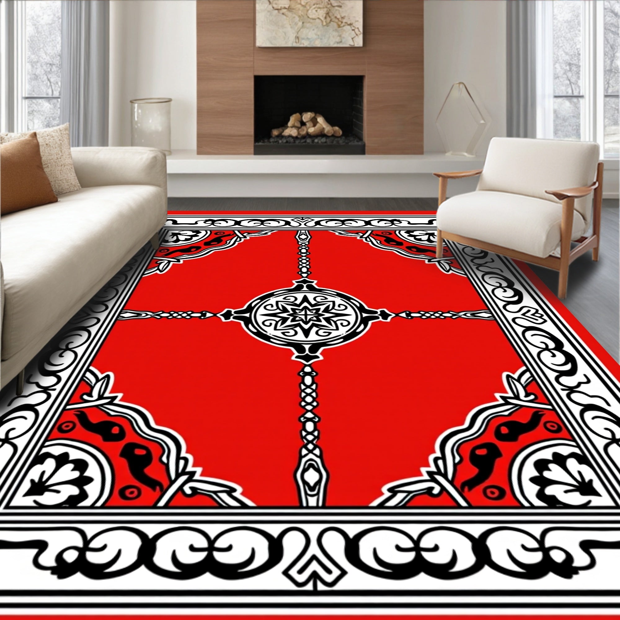 Bold Red and Black Ornate Medallion Rug