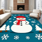 Festive Snowman Christmas Trees Snowflakes Rug