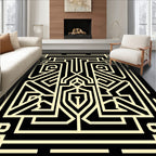 Cream Black Geometric Maze Rug