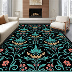 Teal Coral Floral Vine Art Nouveau Rug