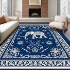 Navy Blue Elephant Floral Border Rug
