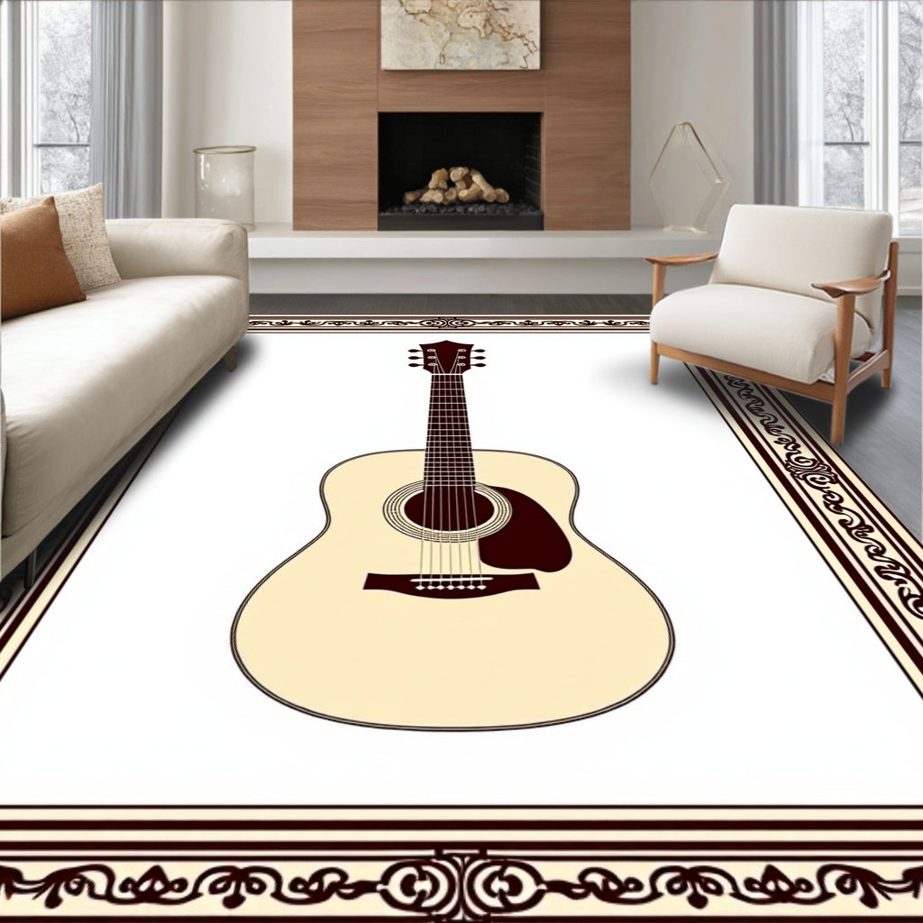 Classic Acoustic Guitar Ivory Red Border Rug
