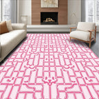Pink Abstract Geometric Grid Layout Rug