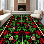 Emerald Green Red Black Geometric Bloom Rug
