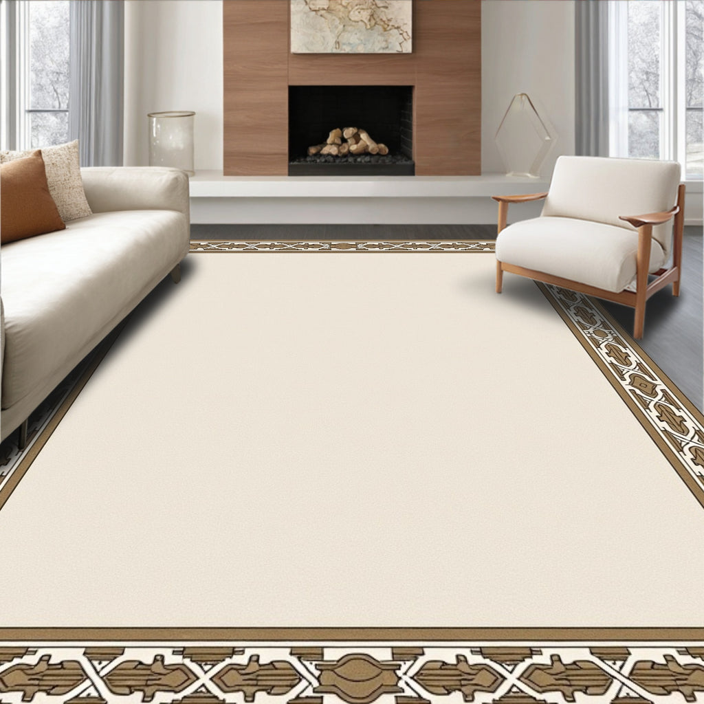 Elegant Bronze Geometric Border Rug