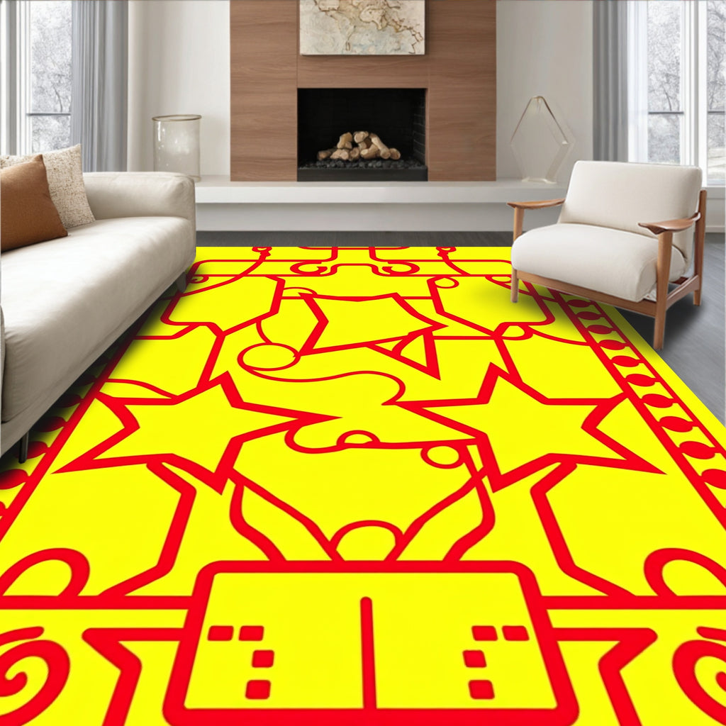 Red Starburst Geometric Panel Rug