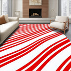 Red White Curved Stripe Rug