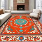 Orange Turquoise Floral Medallion Rug