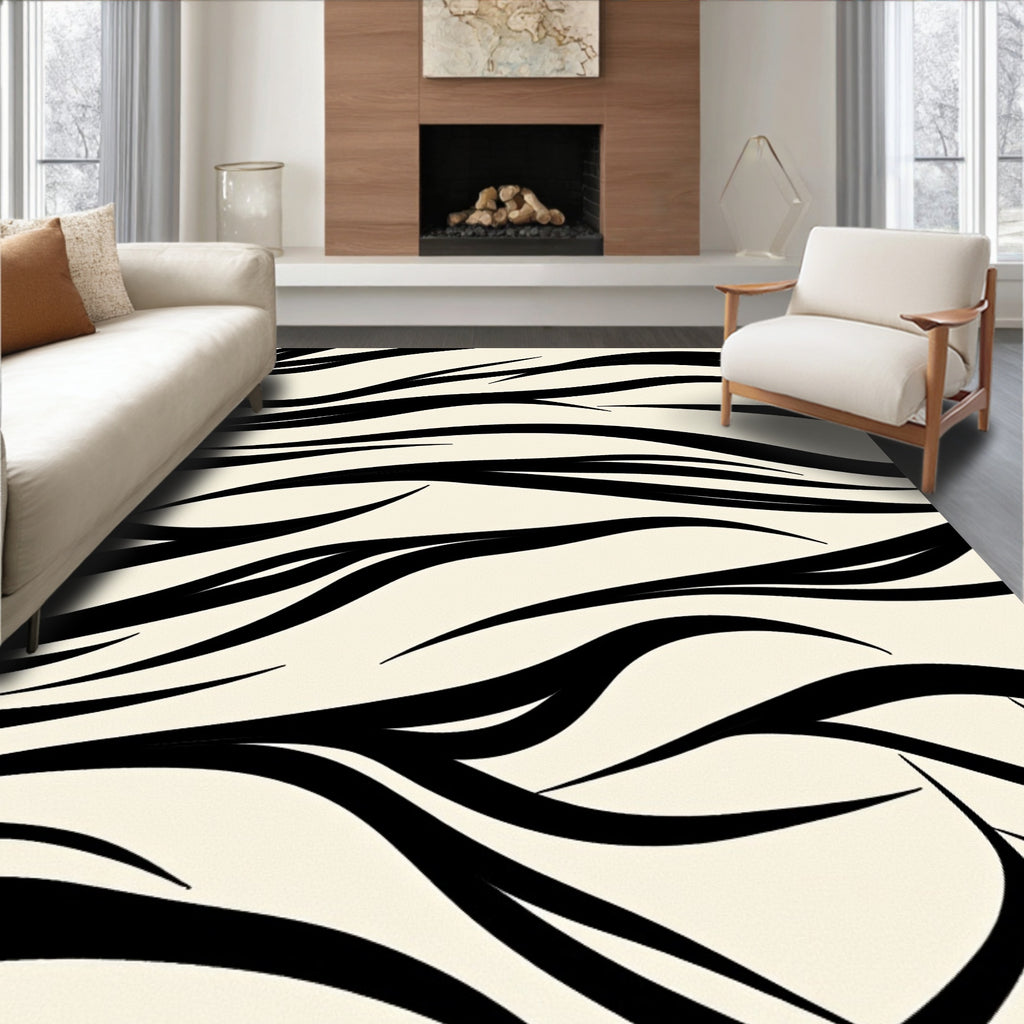 Bold Black Abstract Curve Rug
