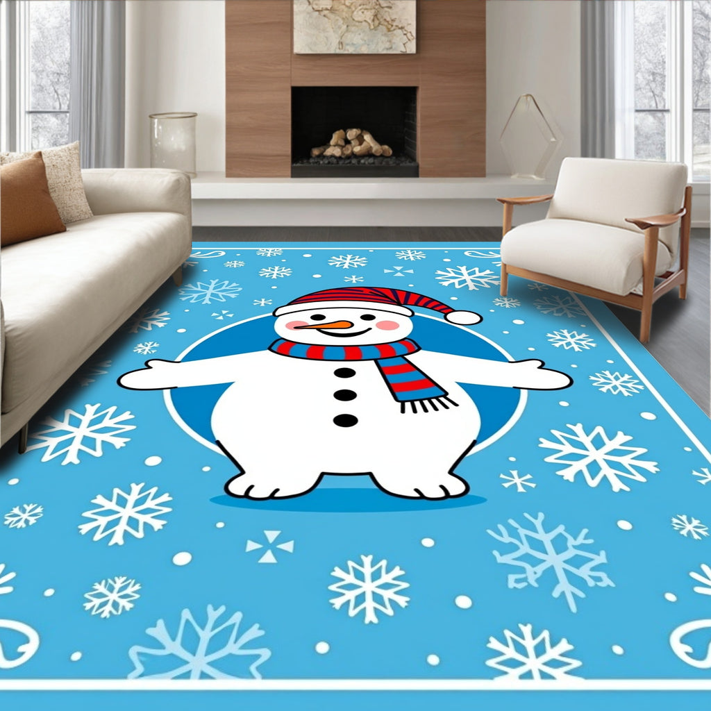 Blue Snowman with Red Striped Hat Rug