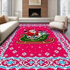 Merry Santa Sleigh Red Ornamental Rug