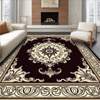 Ornate Ivory Dark Brown Medallion Border Rug