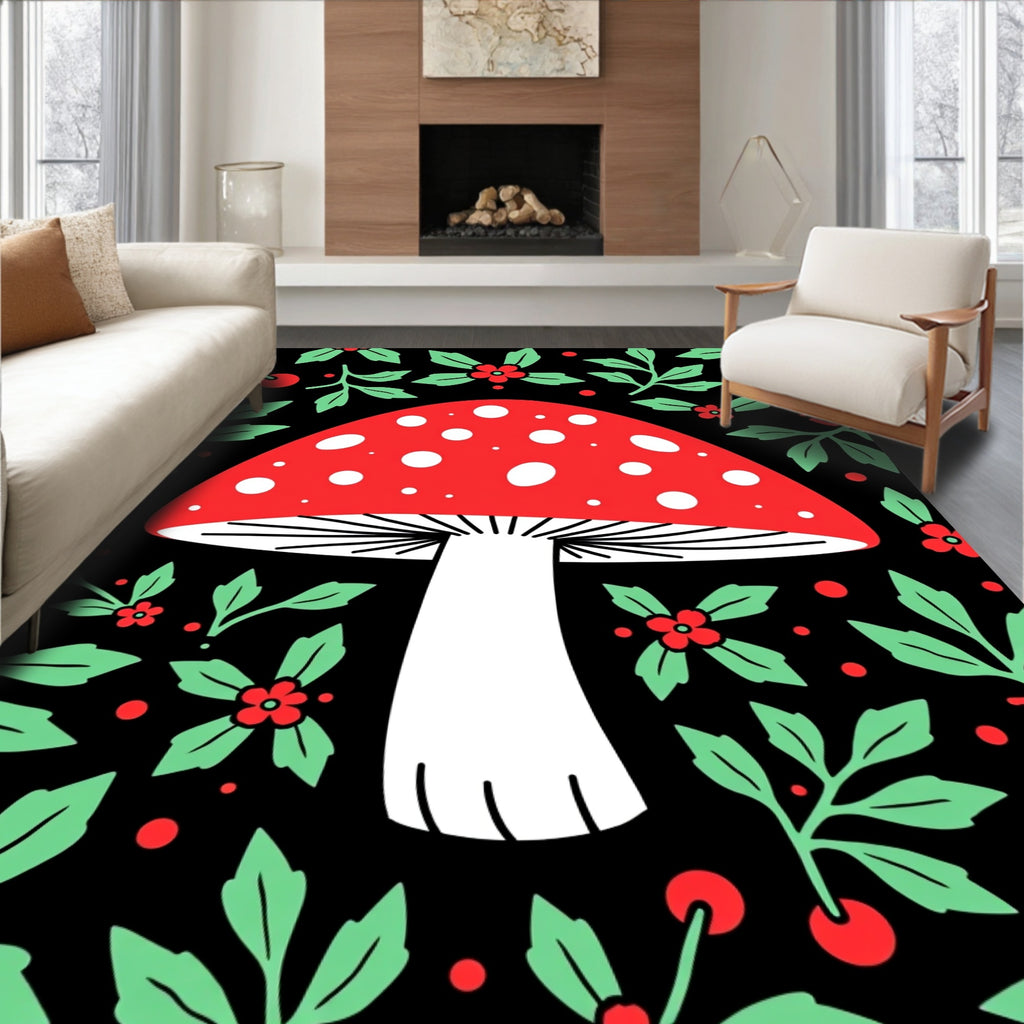 Red Toadstool Holly Berry Garland Rug