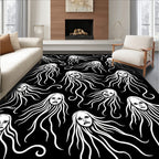 Dramatic White Faces Black Background Rug
