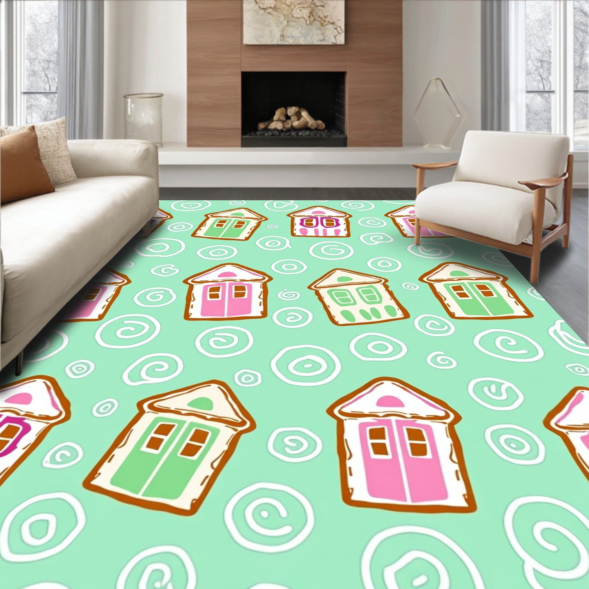 Sweet Gingerbread Houses Swirl Rug