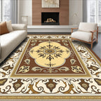 Brown Cream Floral Medallion Border Rug