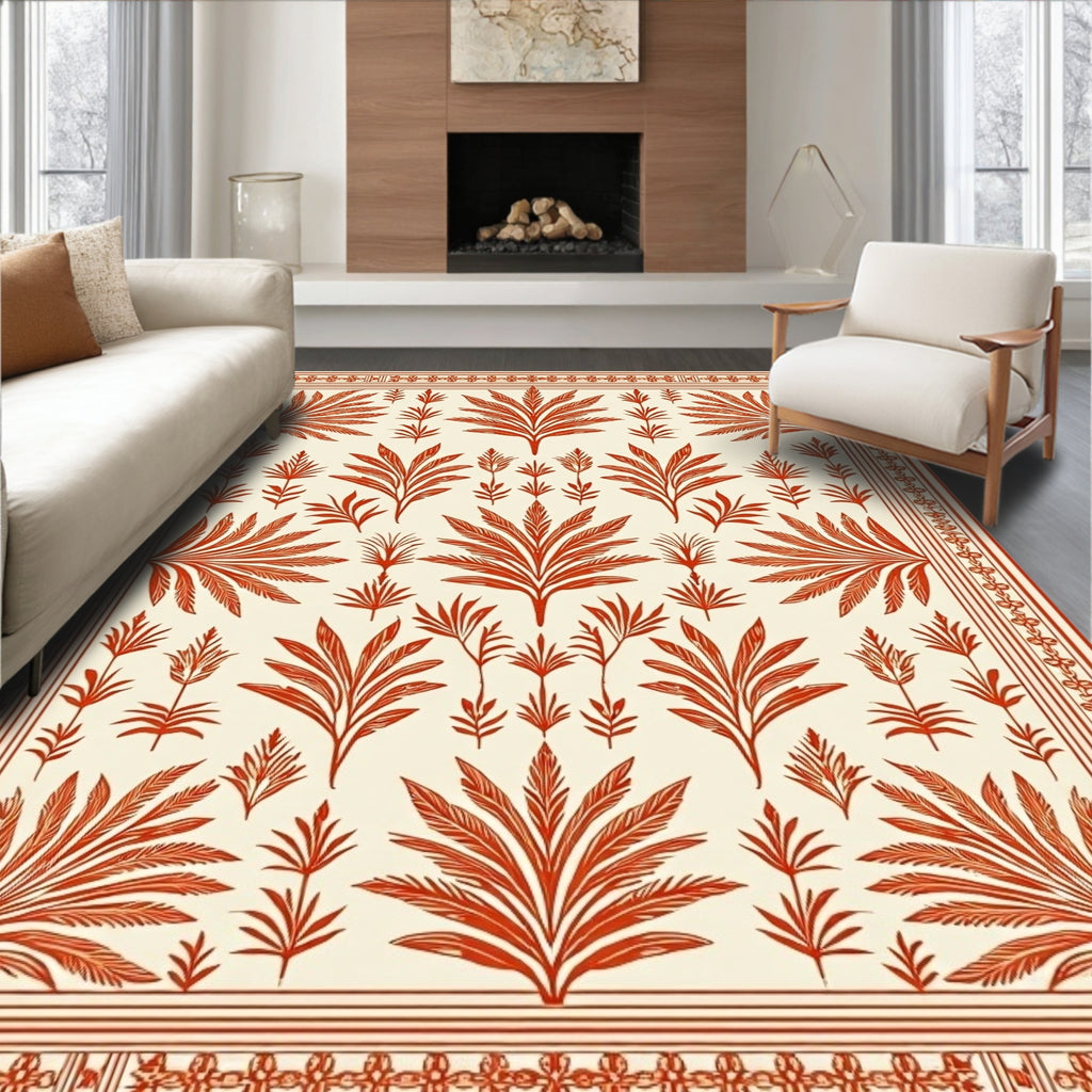 Terracotta Leaf Medallion Border Rug