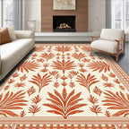 Terracotta Leaf Medallion Border Rug
