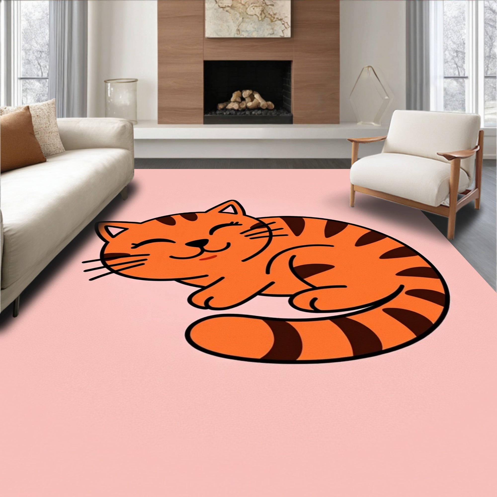 Playful Orange Tabby Cat Portrait Rug