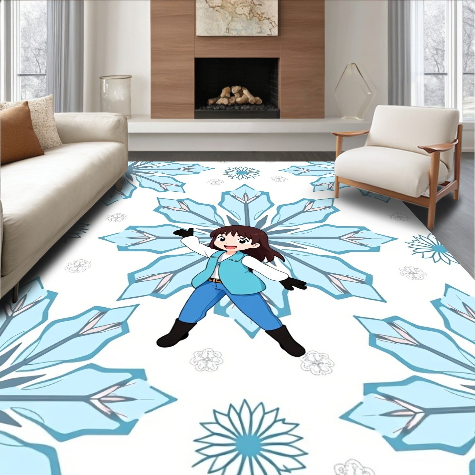 Light Blue Snowflake Whimsy Rug