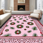 Pink Fern Wreath Christmas Rug