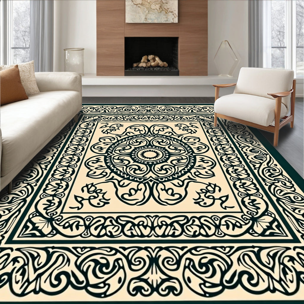 Dark Green Ornate Floral Mandala Rug