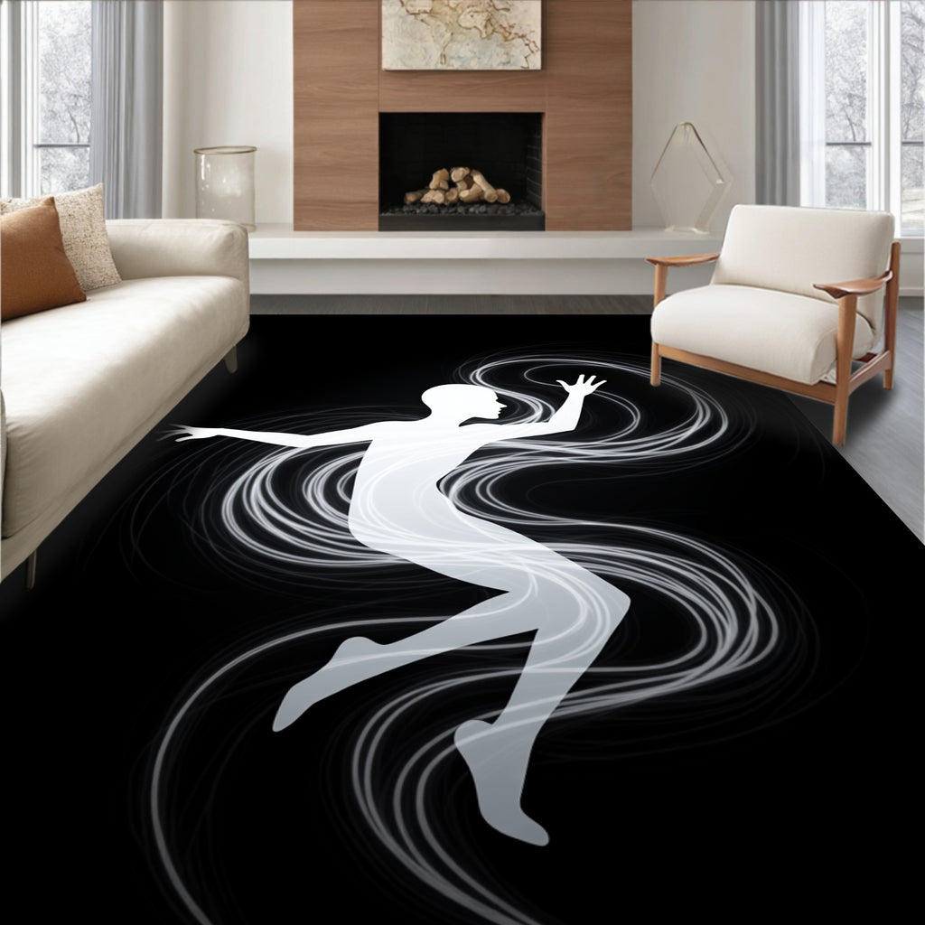 Dynamic White Silhouette Swirl Rug